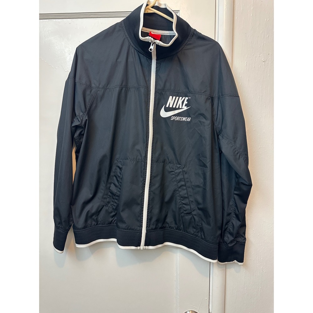 Vintage Nike Sportswear Mens Track Jacket Black White Full Zip Windbreaker Large